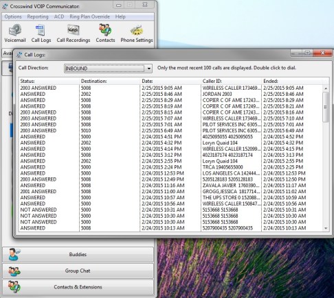 Communicator Call log inbound window