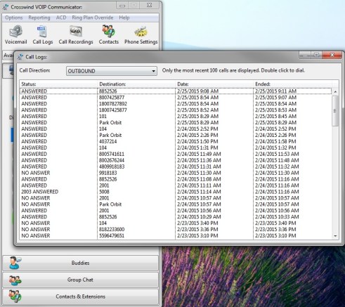 Communicator Call log out bound window