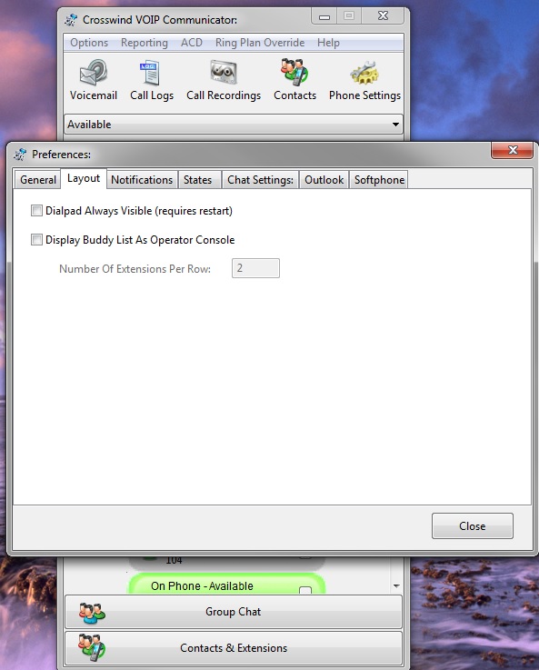 Communicator Preferences . Layout
