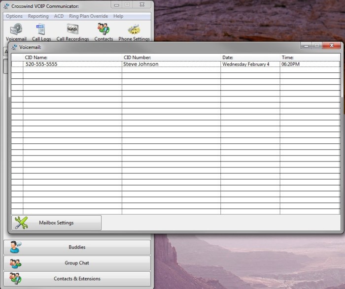 Communicator voice mail window